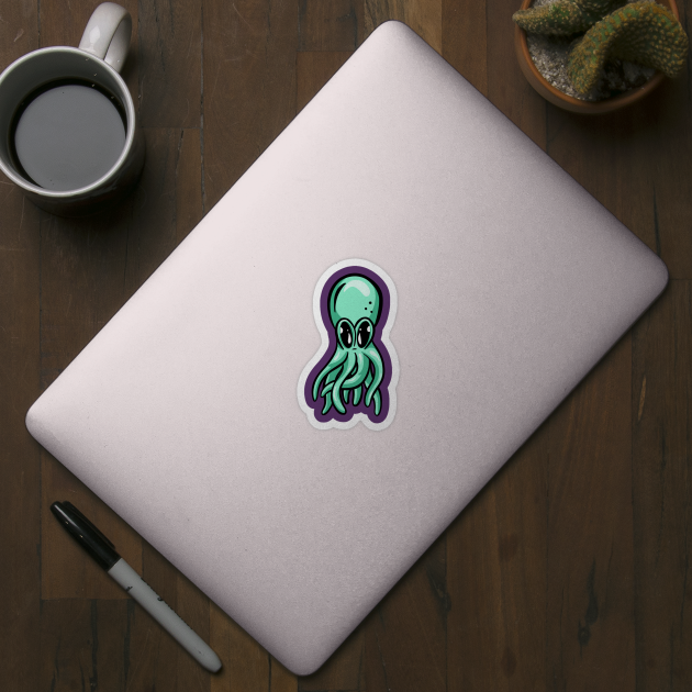 Cute Green Octopus Illustration Cartoon by Squeeb Creative